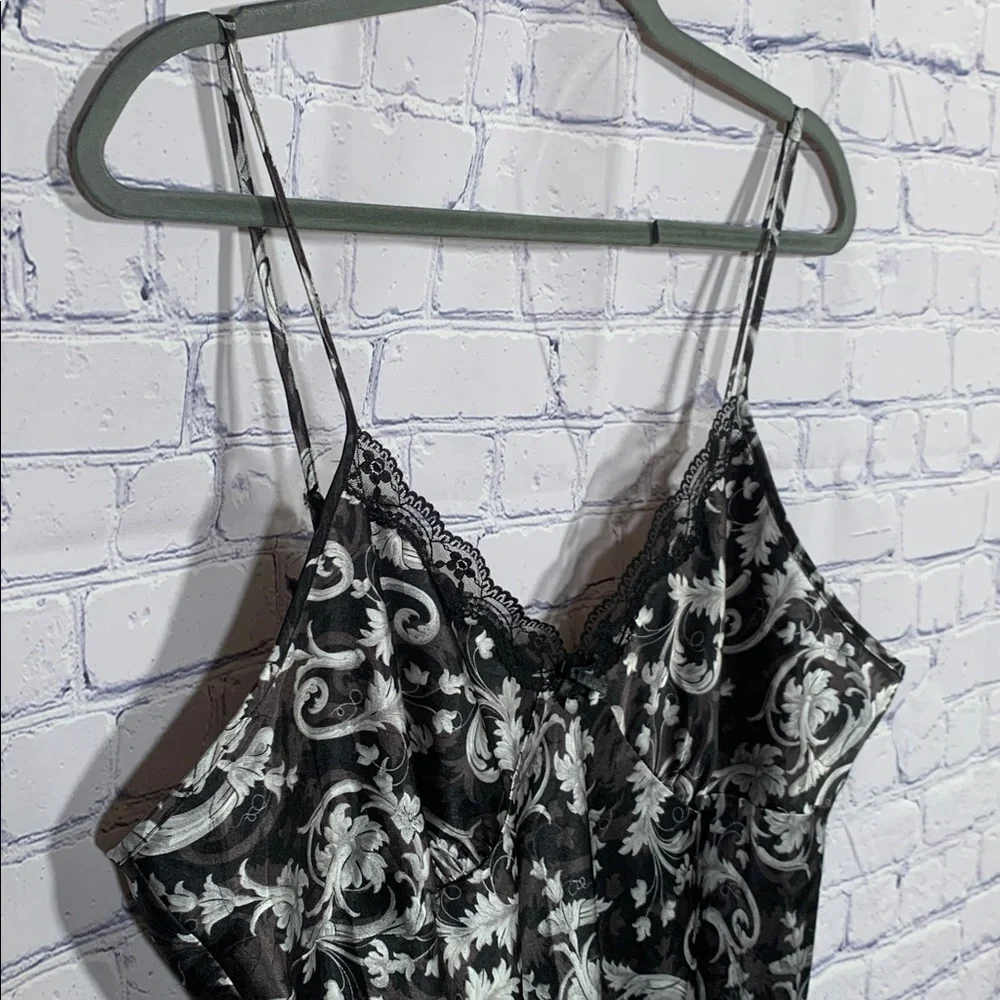 Adonna Womens Maxi Slip Dress Satin Black Silver Floral Babydoll XXL Whimsigoth - Picture 2 of 6